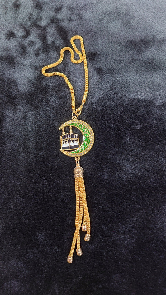 Car Hanging Ornament – Gold Plated with Crescent Moon, Crystal Stones